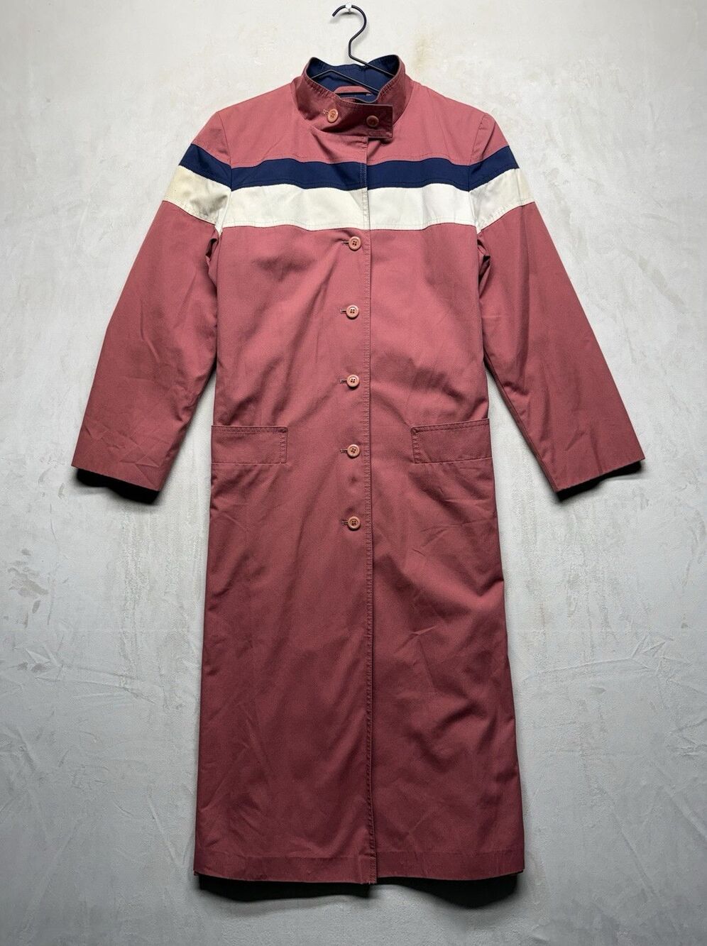VTG 70s Rain Shedder Trench Coat Womens M Pink Colorblock Retro Long Rain Jacket